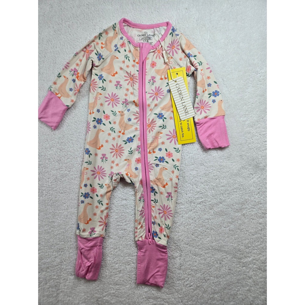 Caden Lane Bamboo Viscose Duck Floral 2-Way Zip Footie Sleeper 0-3 Months NEW